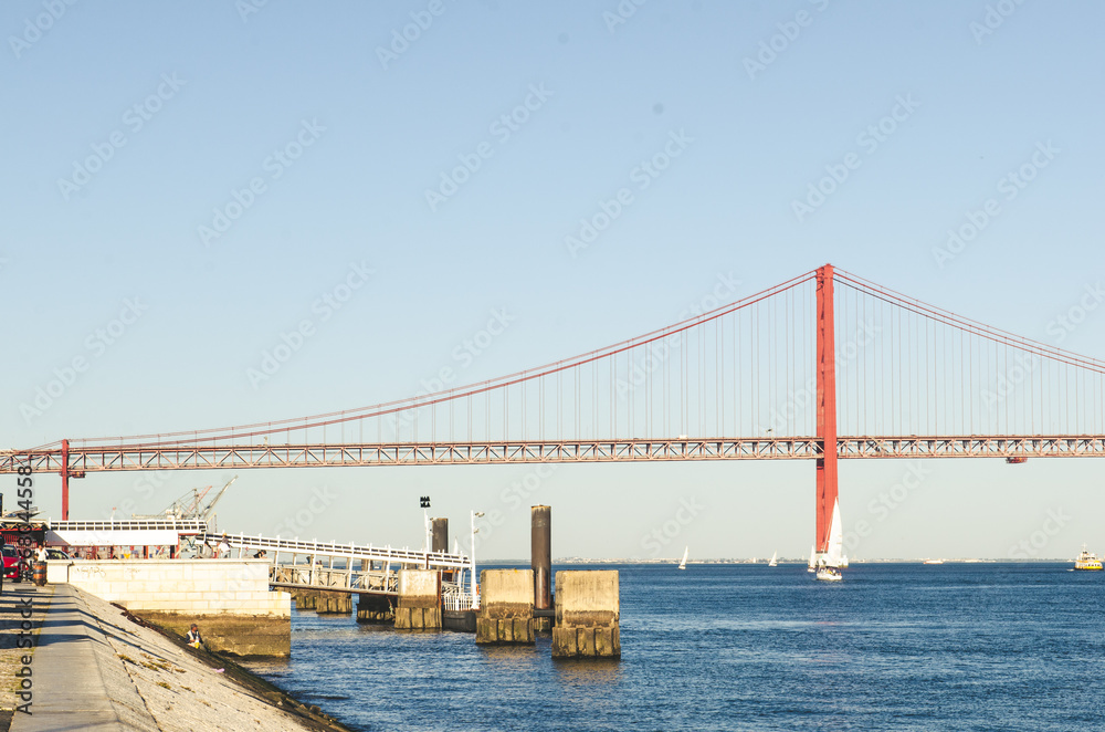 part of red 25 april bridge in Lisbon