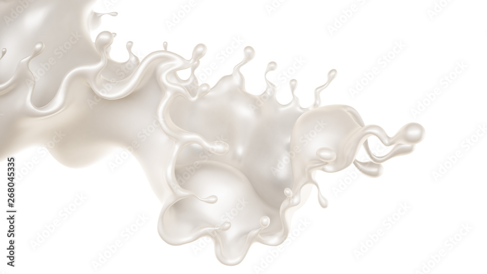 A splash of a thick white liquid. 3d illustration, 3d rendering.