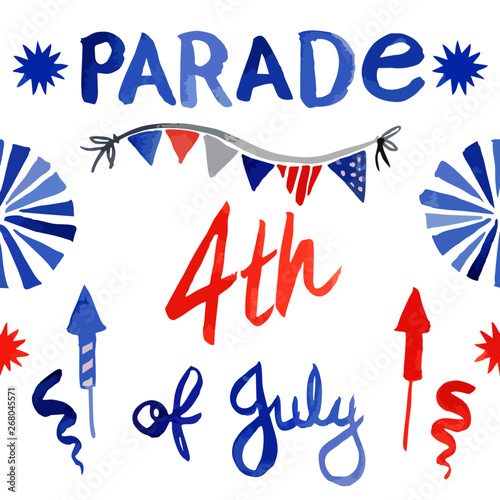 Vector watercolor style illustration of decoration set for Independence day, July 4th holiday celebration