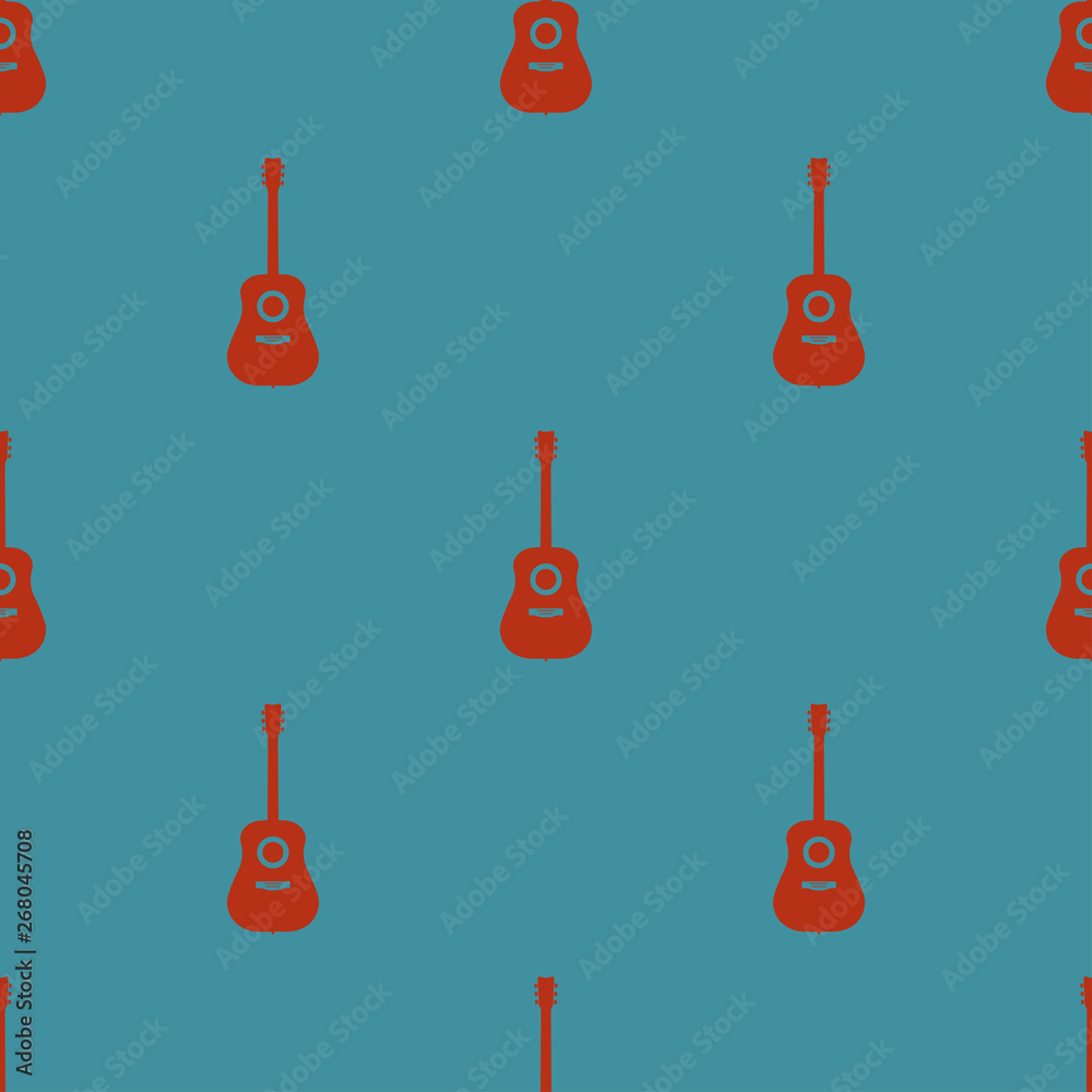 Naklejka premium Colored seamless pattern with guitars on a blue background vector illustration