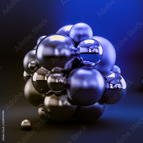 Blue abstract background with balls. 3d illustration, 3d rendering.