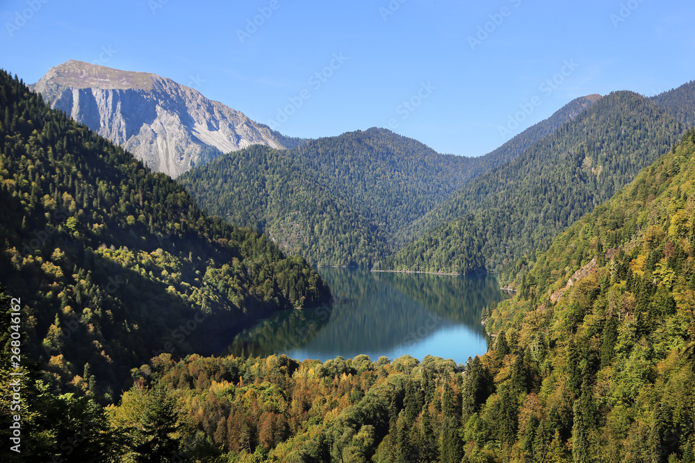 Alpine lake Ritsa in the Caucasus.