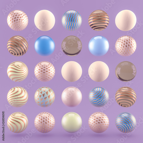 Purple geometric background with balls. 3d illustration  3d rendering.