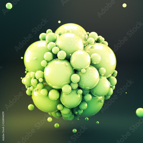 Abstract green background with metal balls. 3d illustration, 3d rendering.