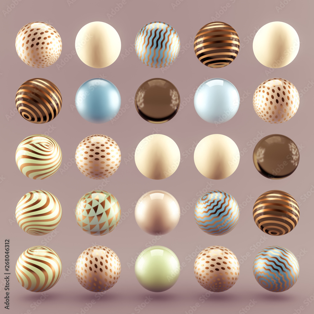 Fototapeta premium Gold beige background with balls. 3d illustration, 3d rendering.