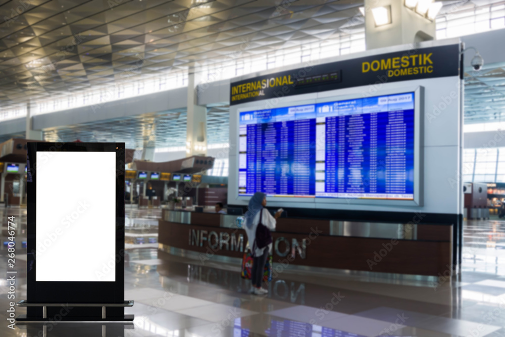 Blank advertising billboard at airport,mockup poster media template ads display