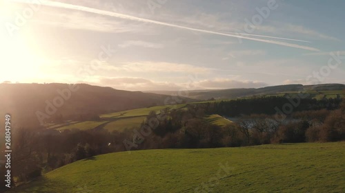 Aerial footage of Low Bradfield - Peak District National Park - South Yorkshire, England - Taken during sunset in Winter 2019 photo