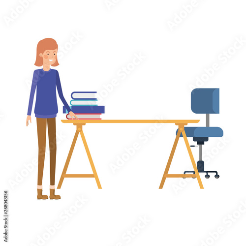 woman in the work office with white background