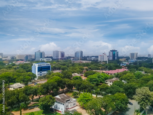 Modern residential buildings in Accra, capital of Ghana. Modern view. Suburb lifestyle in developing countries. Beautiful urban landscape. Top view. Wonderful houses and green areas