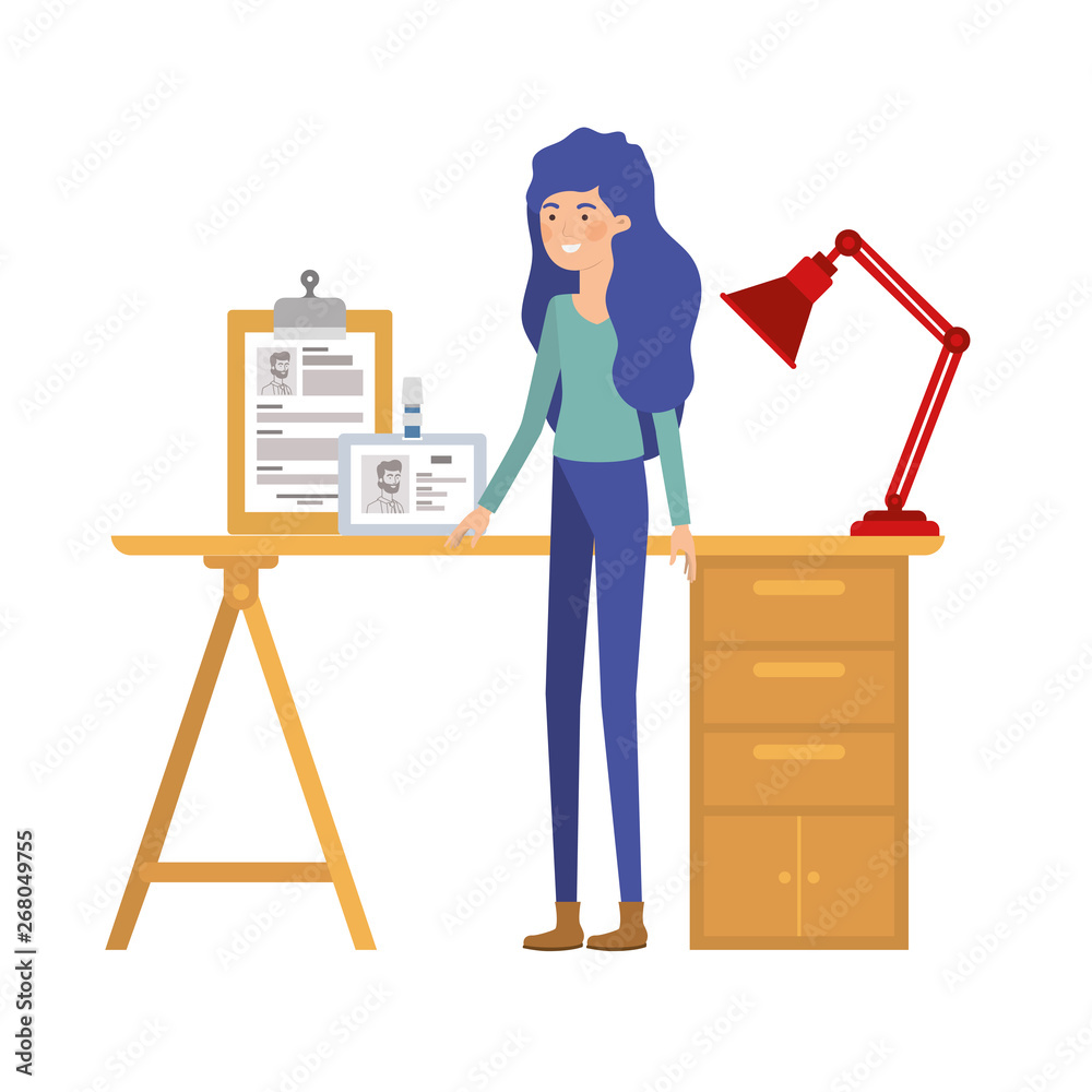 woman in the work office with white background