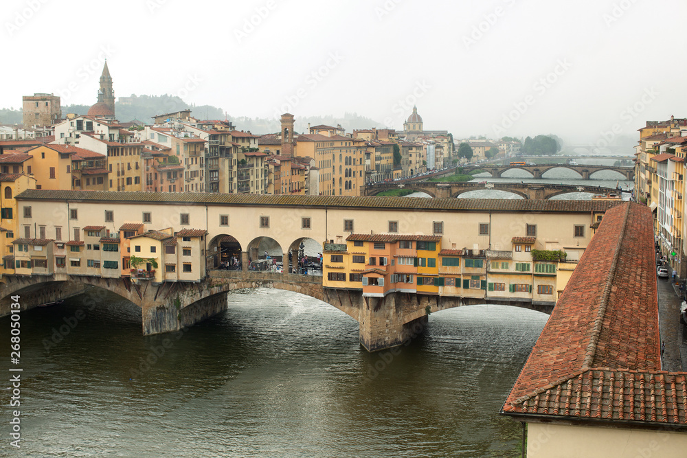 Detail in the rain of  the Ponte Vecchio Bridge