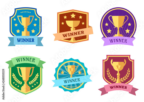 Award and cups, label, design logo, colorful vector icons