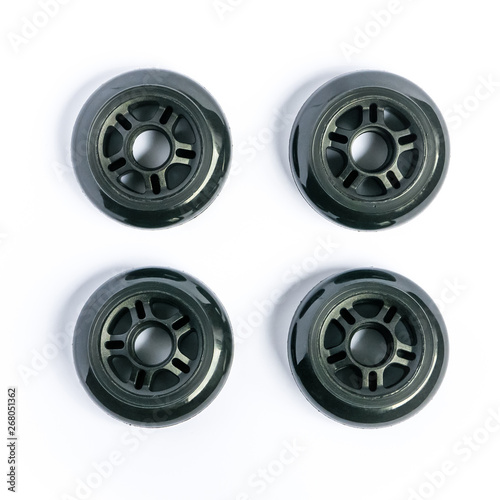 Inline skate wheels, four rollerblade wheels isolated on white background
