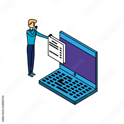 businessman worker with laptop and documents