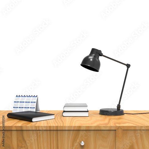 Working Desk Table With Accessories 3D Rendering