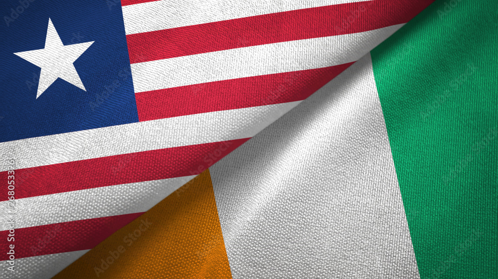 Liberia and Cote d'Ivoire Ivory coast two flags textile fabric texture Liberia and Cote d'Ivoire Ivory coast two flags textile fabric texture