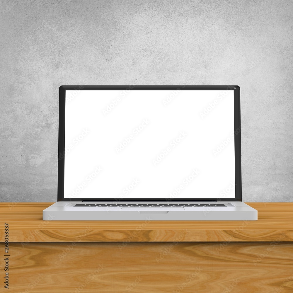 Open Laptop on Desk 3D Rendering