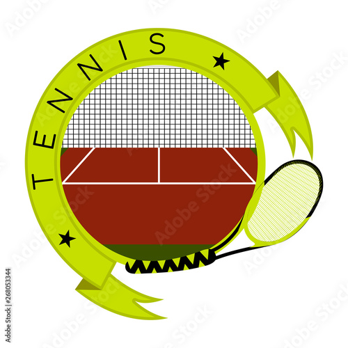Sport emblem with a banner and a tennis field - Vector