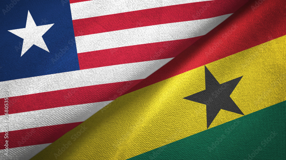 Liberia and Ghana two flags textile cloth, fabric texture