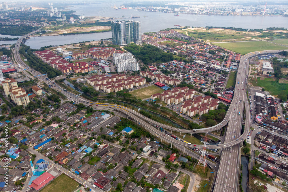 aerial view of Permas Jaya facing Singapore city