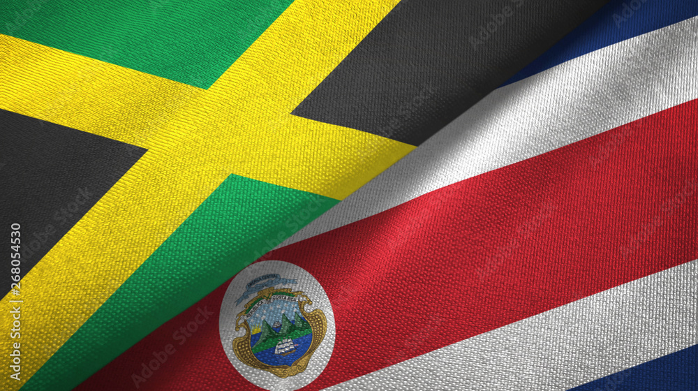 Fototapeta premium Jamaica and Costa Rica two flags textile cloth, fabric texture