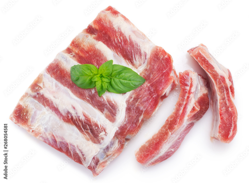 Raw pork ribs on white background