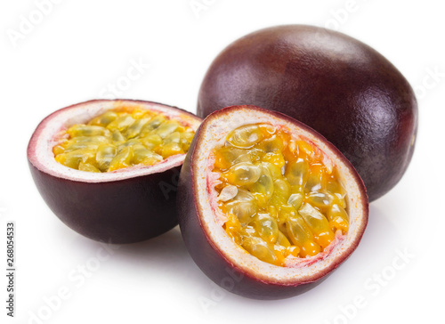 Fresh passion fruit on white background