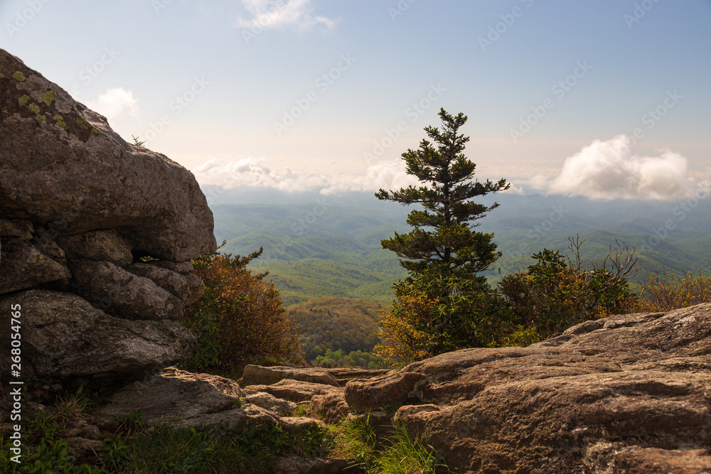 Spectacular view of the Blue Ridge Mountains from Grandfather Mountain in North Carolina.