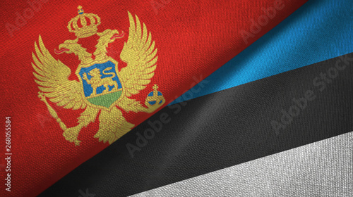 Montenegro and Estonia two flags textile cloth, fabric texture