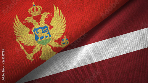 Montenegro and Latvia two flags textile cloth, fabric texture