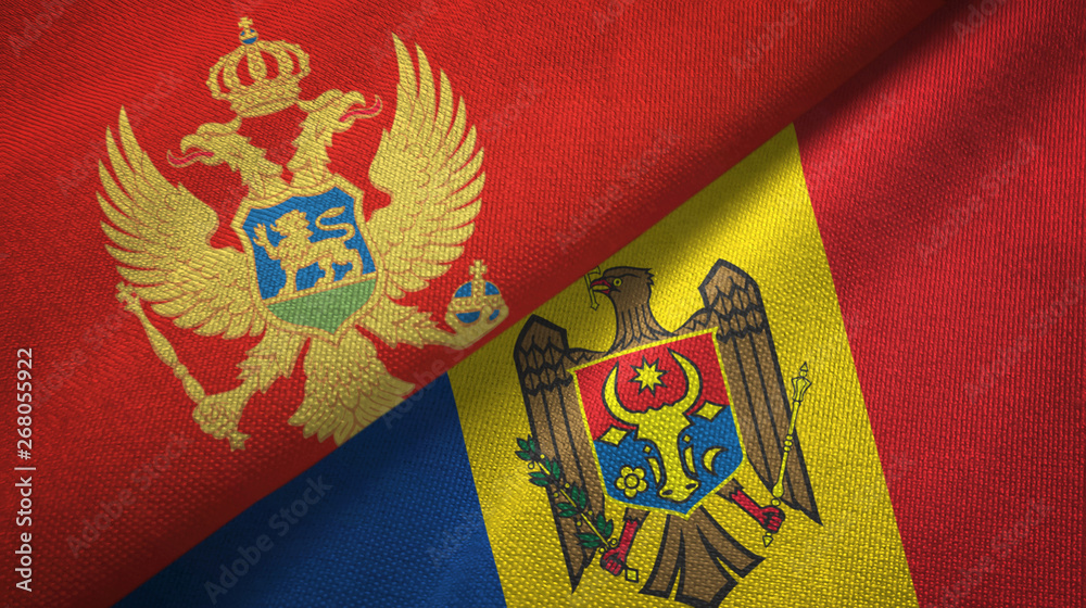 Montenegro and Moldova two flags textile cloth, fabric texture Montenegro and Moldova two flags textile cloth, fabric texture