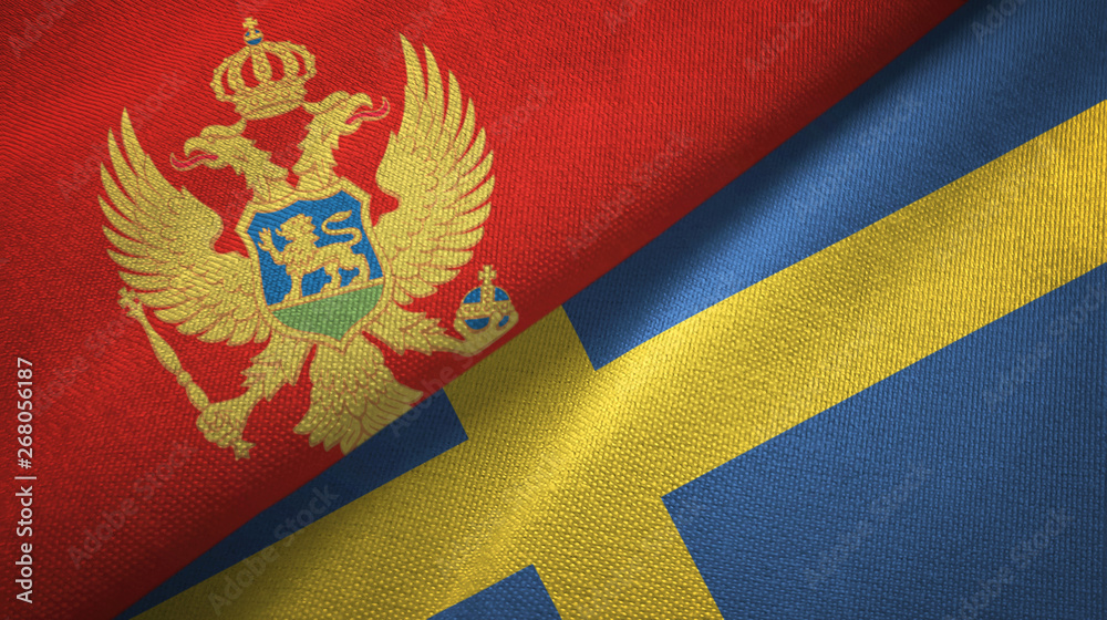 Montenegro and Sweden two flags textile cloth, fabric texture Montenegro and Sweden two flags textile cloth, fabric texture