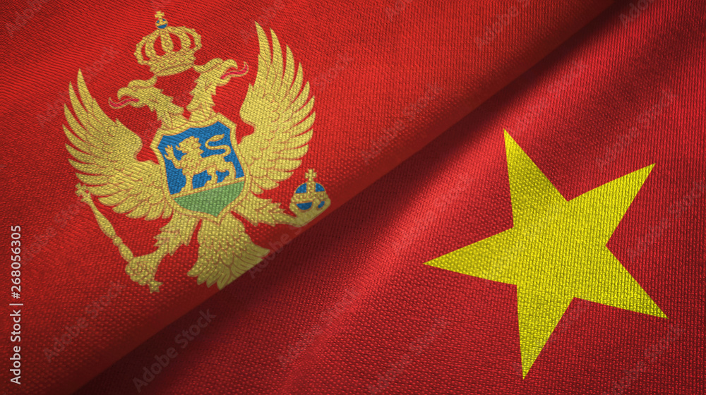 Montenegro and Vietnam two flags textile cloth, fabric texture Montenegro and Vietnam two flags textile cloth, fabric texture