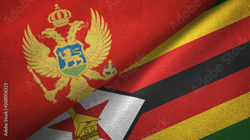 Montenegro and Zimbabwe two flags textile cloth, fabric texture