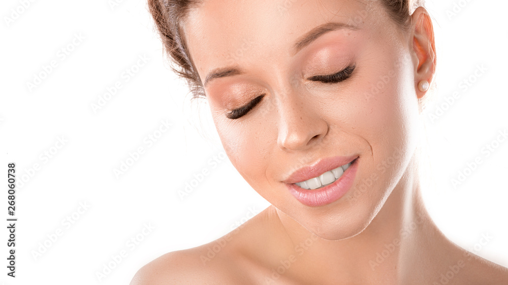 Close up of pretty woman showing her glowing soft skin Close up of pretty woman showing her glowing soft skin