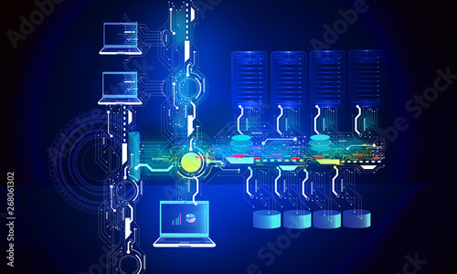 High quality image of enterprise application concept, illustrates integration of different types of enterprise database, applications and all the connections are represented through circuits