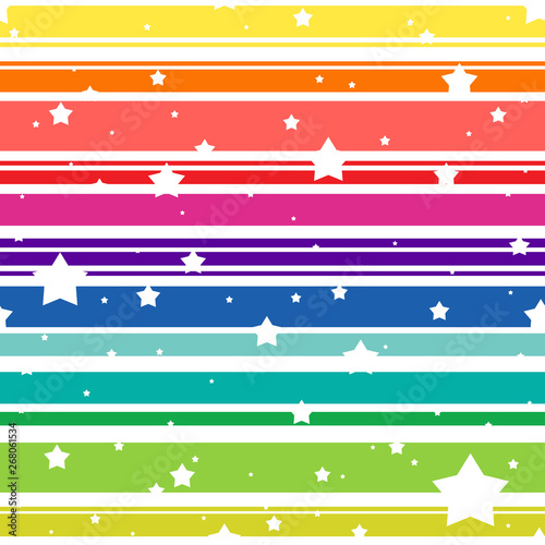 colorful stripe lines and a lot of white stars. rainbow color concept. seamless pattern design. vector illustration.