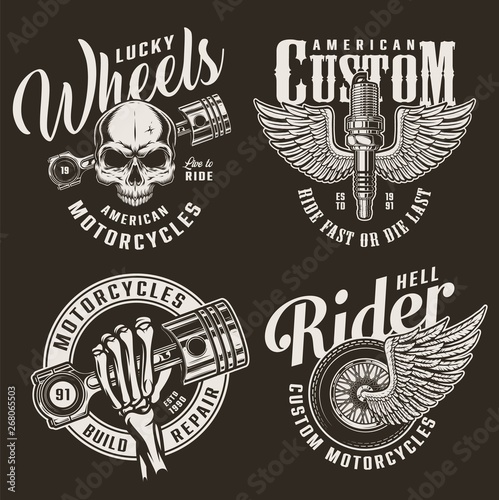 Monochrome custom motorcycle logotypes