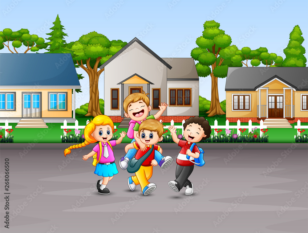Cartoon of children going to school
