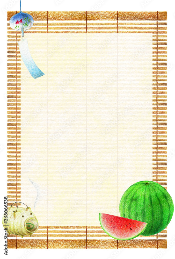 すだれと夏のアイテムの背景 和紙 Stock イラスト Adobe Stock