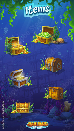 Vector background set of various wooden chests