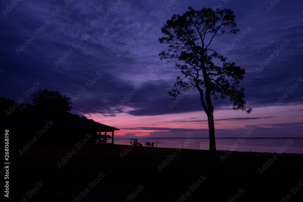 Twilight at a park in Minnesott Beach, North Carolina. Neuse River