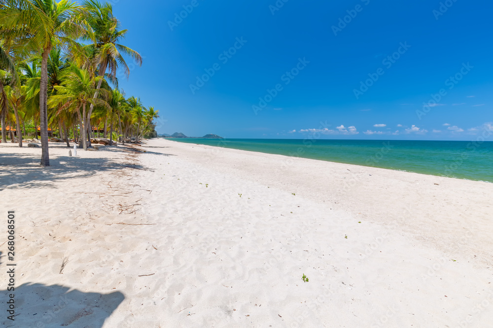 Coconut Palm trees on white sandy beach and blue sky in south of Thailand Coconut Palm trees on white sandy beach and blue sky in south of Thailand