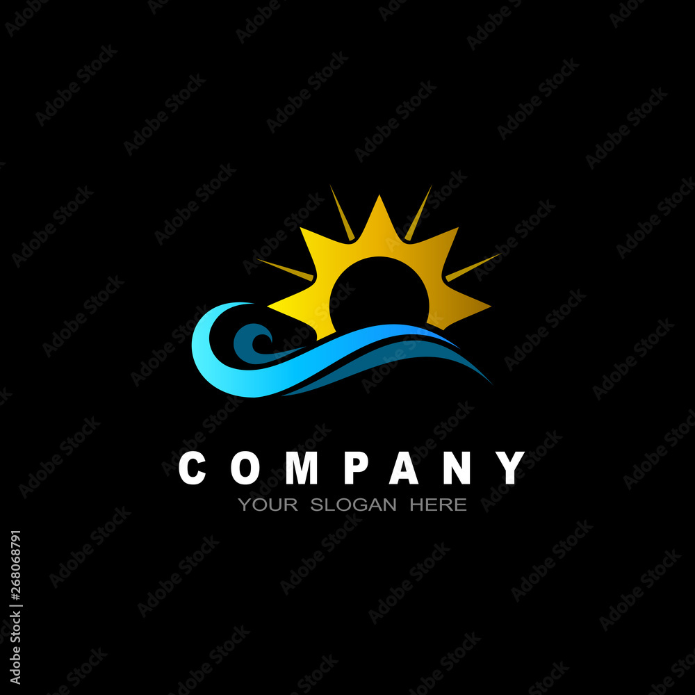sun wave logo, design template, beach icon illustration