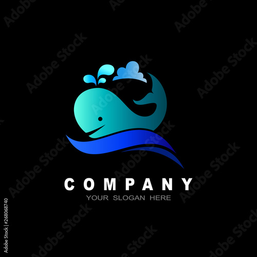 symbol of killer whale and sea wave, vector illustration