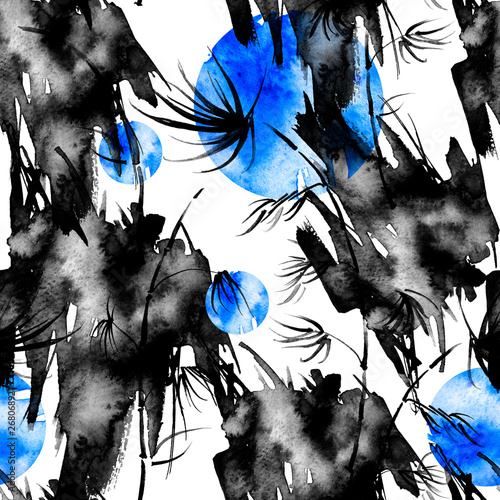 Quadro em tela Seamless pattern black blue background