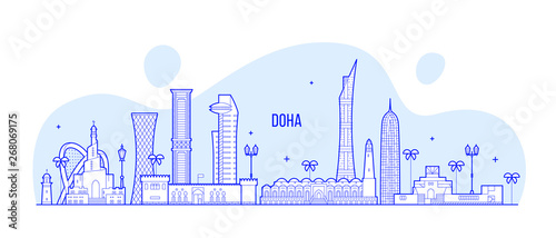 Doha skyline Qatar city buildings vector linear