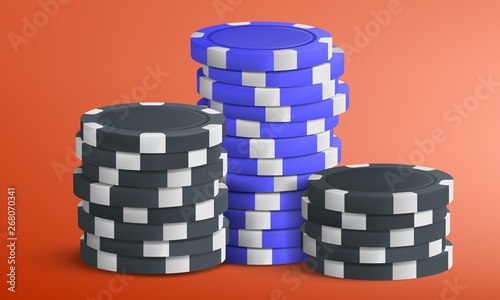 Black and blue poker chips stack. Casino concept. Vector illustration.