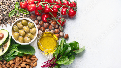 Foods rich in vitamin Eю Top view with copy space