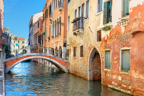 View of Canal Rio di san Falice and bridge. Venice. Italy